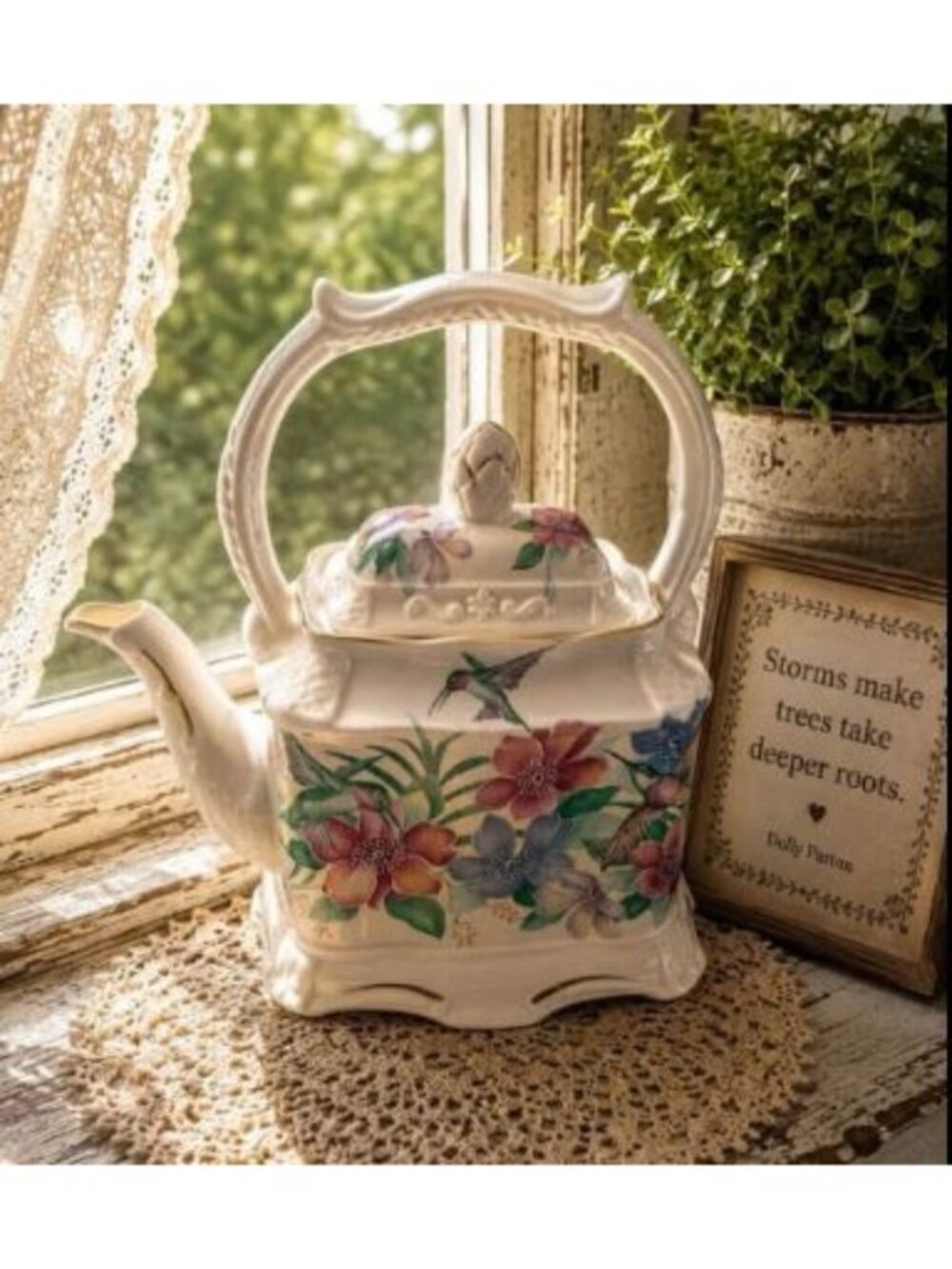 Crown Dorset Staffordshire Teapot Hummingbird Lidded Carriage style Gold Trim